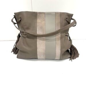 All Saints Casey Taupe striped suede and leather Shoulder Bag
